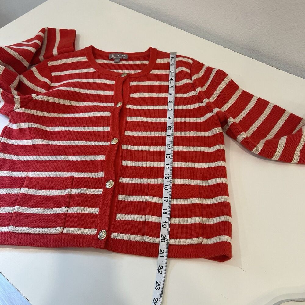 J Crew Cardigan Emilie Lady Sweater Jacket Moroccan Red & Sand Cream Large - Picture 8 of 8